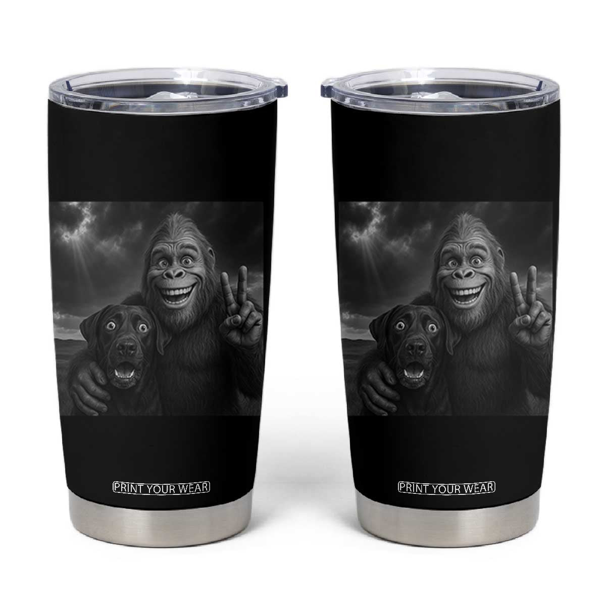 Cute Labrador Selfie With Bigfoot Tumbler Cup Funny Cryptid TS12 Black Print Your Wear