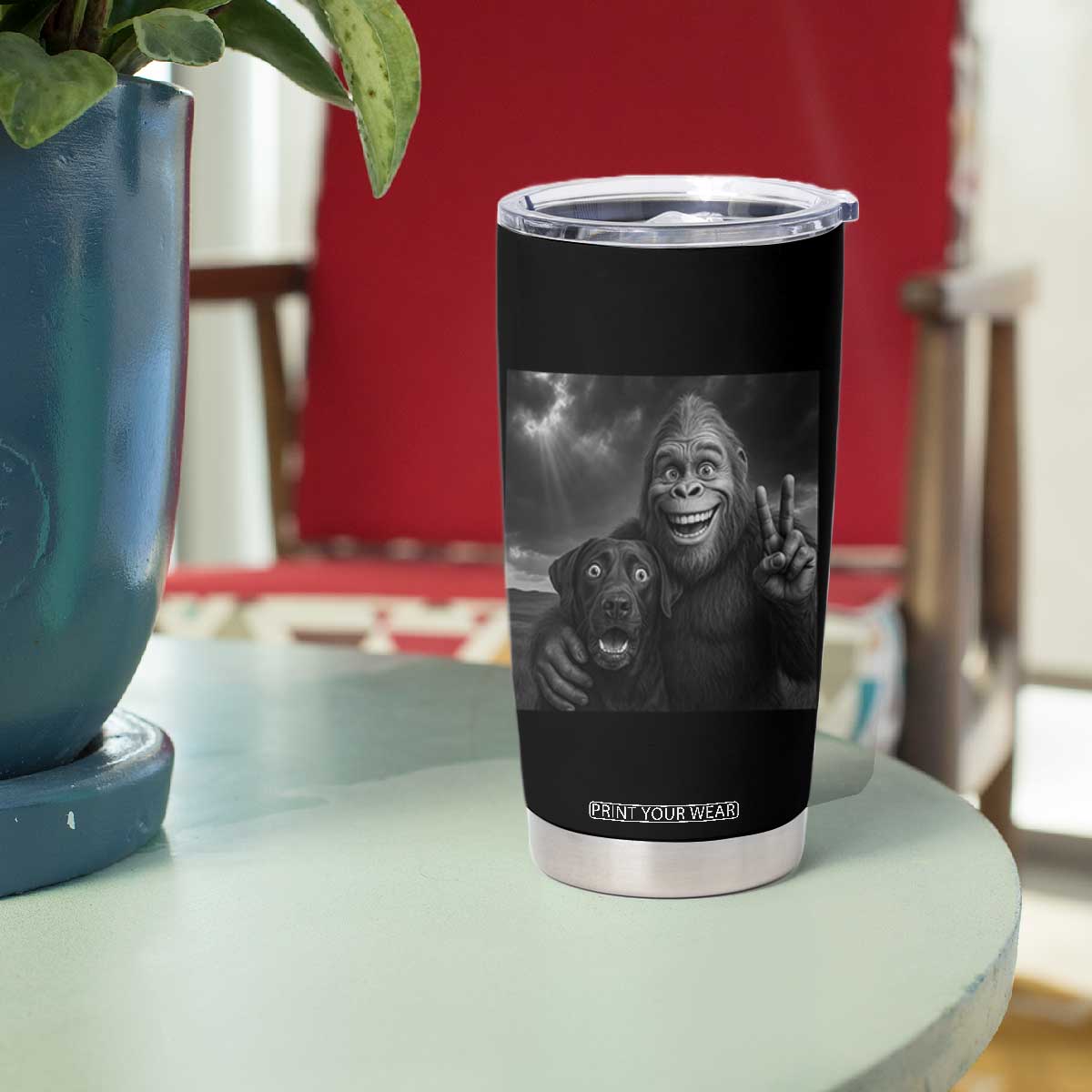 Cute Labrador Selfie With Bigfoot Tumbler Cup Funny Cryptid TS12 Print Your Wear