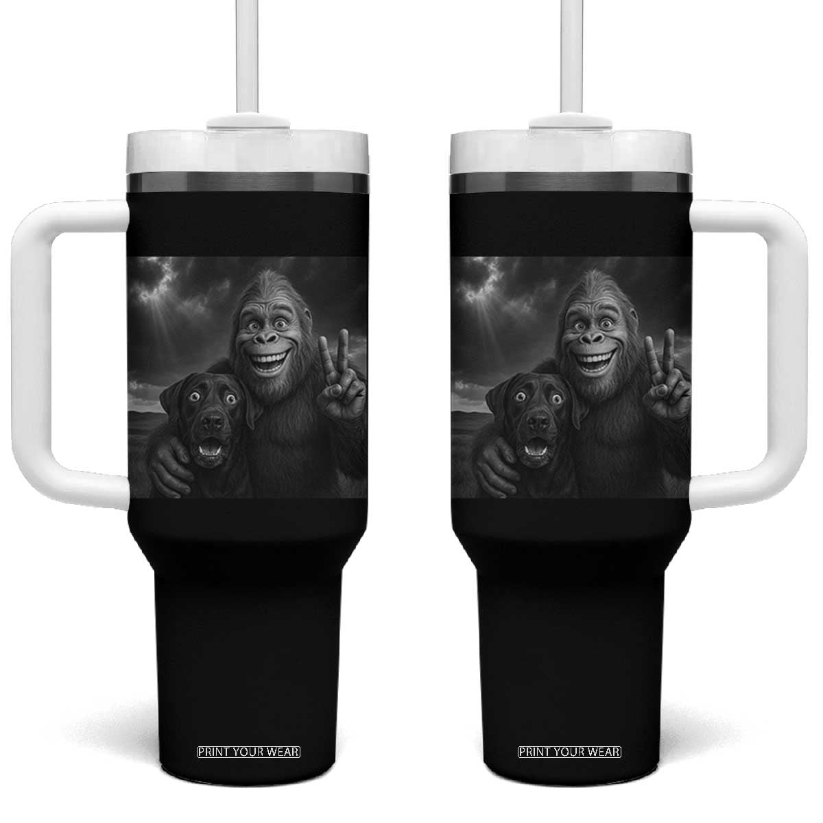 Cute Labrador Selfie With Bigfoot Tumbler With Handle Funny Cryptid TS12 One Size: 40 oz Black Print Your Wear