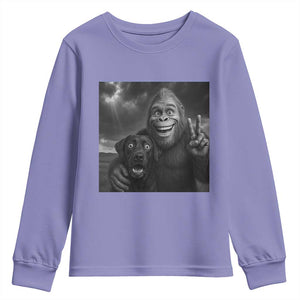 Cute Labrador Selfie With Bigfoot Youth Sweatshirt Funny Cryptid TS12 Violet Print Your Wear