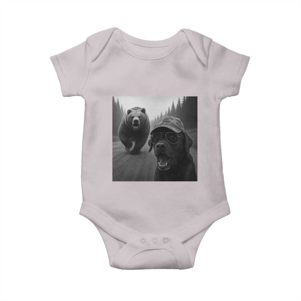 Funny Labrador Selfie With Bear Baby Onesie Dog Lover Gift TS12 Ice Gray Print Your Wear