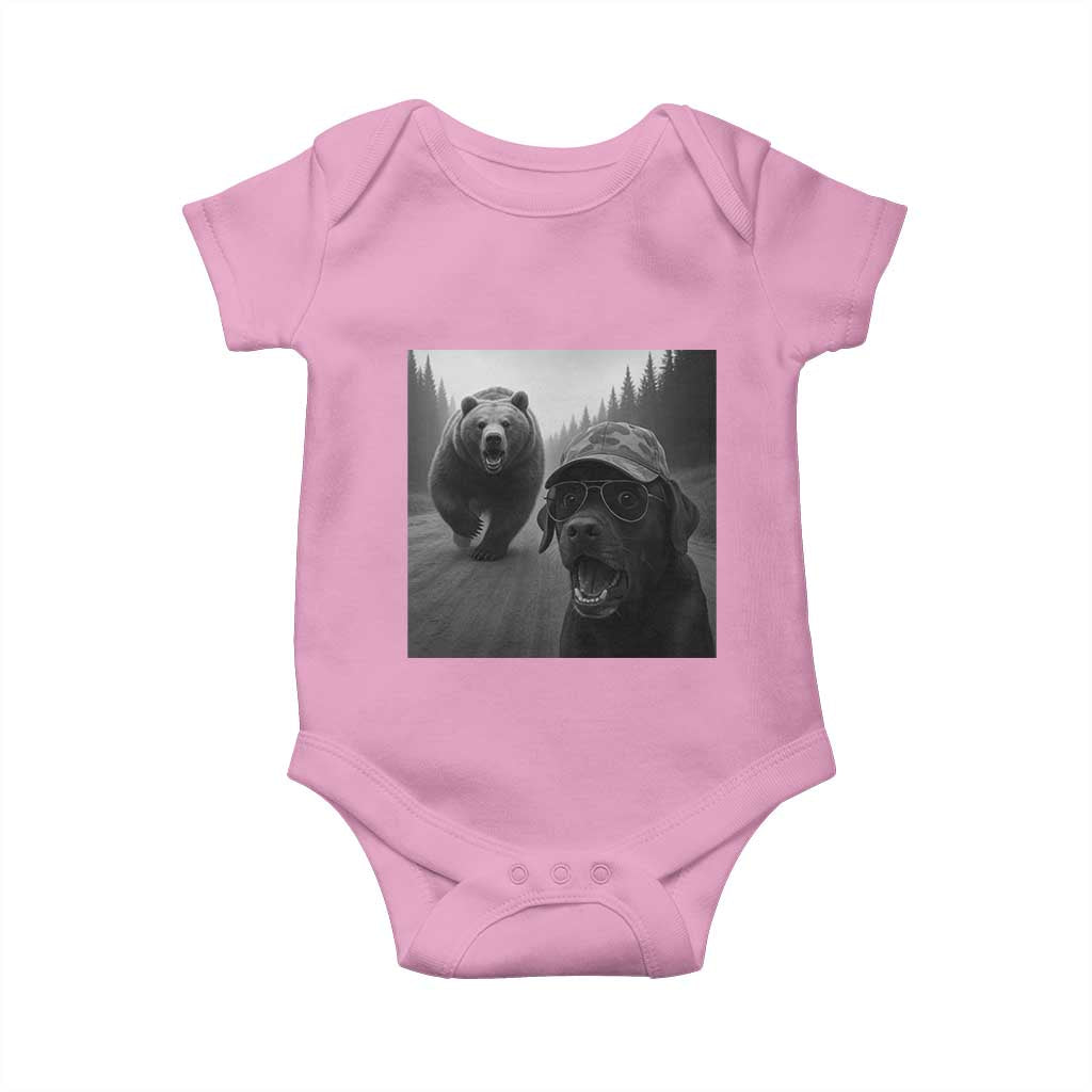 Funny Labrador Selfie With Bear Baby Onesie Dog Lover Gift TS12 Light Pink Print Your Wear