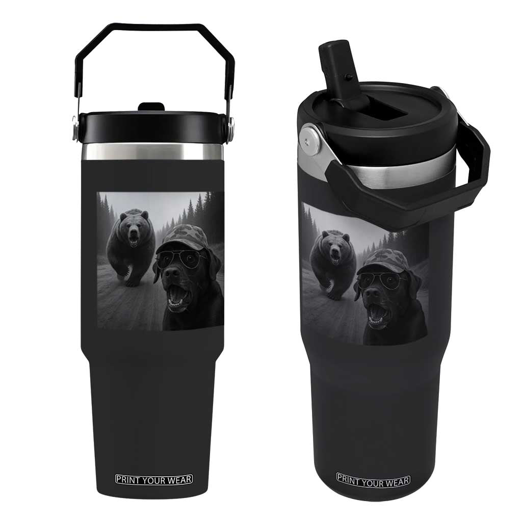 Funny Labrador Selfie With Bear Flip Straw Tumbler Dog Lover Gift TS12 One Size: 30 oz Black Print Your Wear
