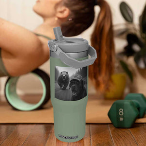 Funny Labrador Selfie With Bear Flip Straw Tumbler Dog Lover Gift TS12 One Size: 30 oz Moss Green Print Your Wear