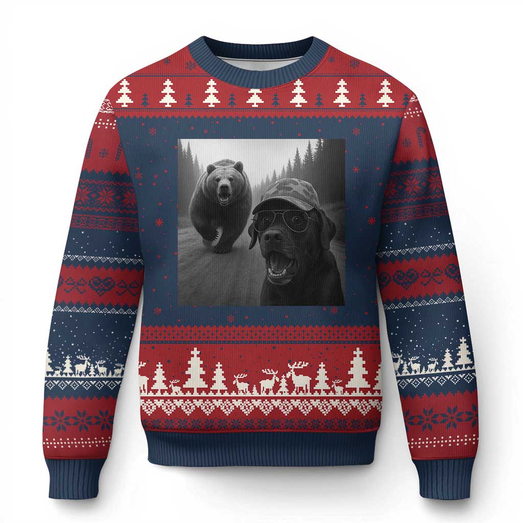 Funny Labrador Selfie With Bear Ugly Christmas Sweater Dog Lover Gift TS12 Navy Red Print Your Wear