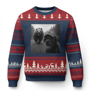Funny Labrador Selfie With Bear Ugly Christmas Sweater Dog Lover Gift - Print Your Wear