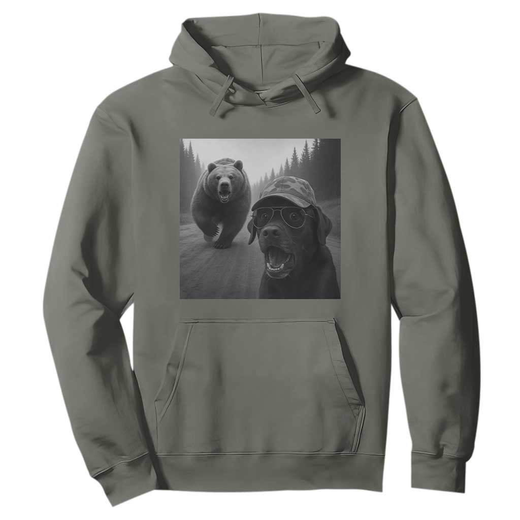 Funny Labrador Selfie With Bear Hoodie Dog Lover Gift TS12 Military Green Print Your Wear