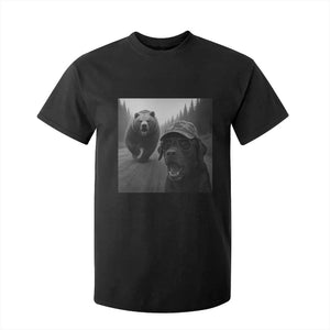 Funny Labrador Selfie With Bear T Shirt For Kid Dog Lover Gift TS12 Black Print Your Wear