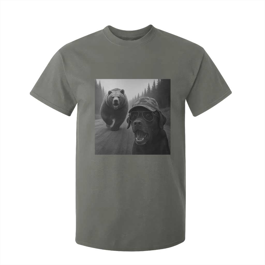 Funny Labrador Selfie With Bear T Shirt For Kid Dog Lover Gift TS12 Military Green Print Your Wear