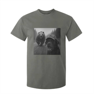 Funny Labrador Selfie With Bear T Shirt For Kid Dog Lover Gift TS12 Military Green Print Your Wear