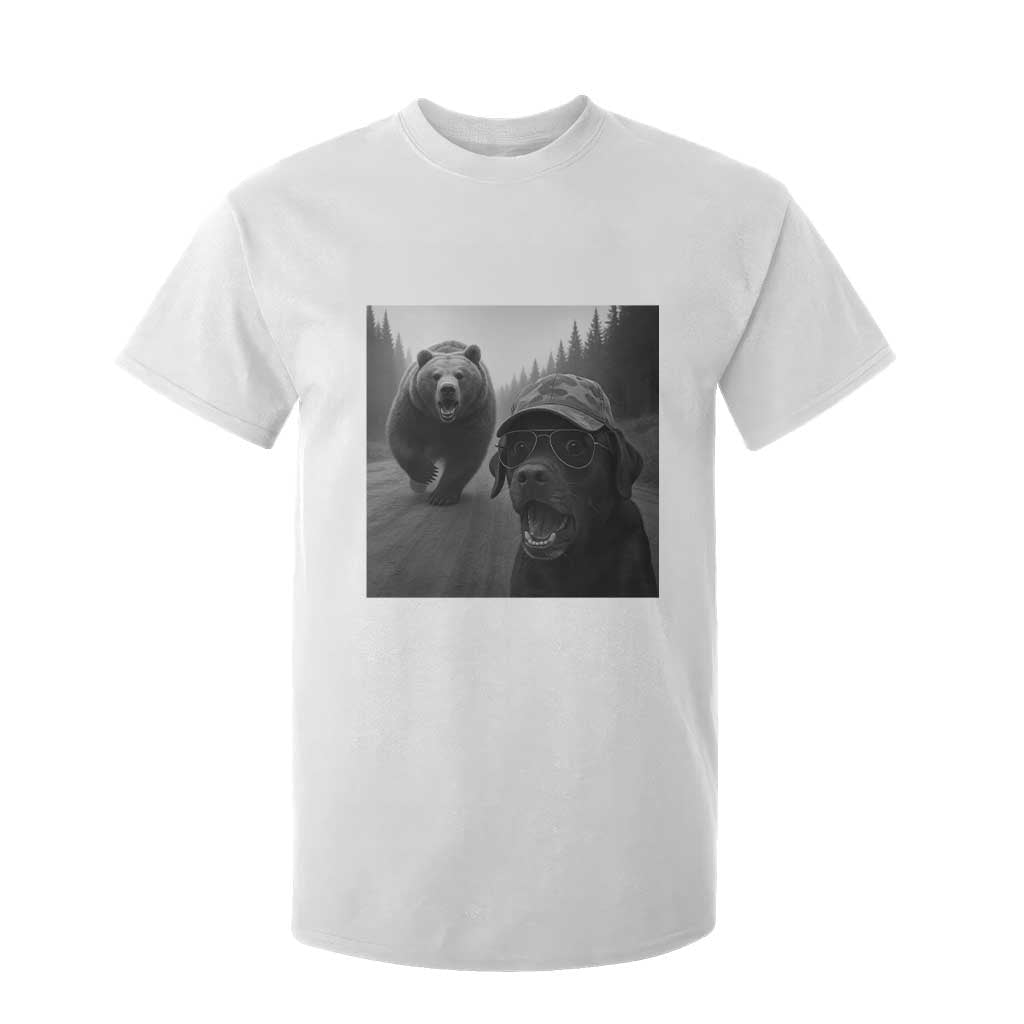 Funny Labrador Selfie With Bear T Shirt For Kid Dog Lover Gift TS12 White Print Your Wear