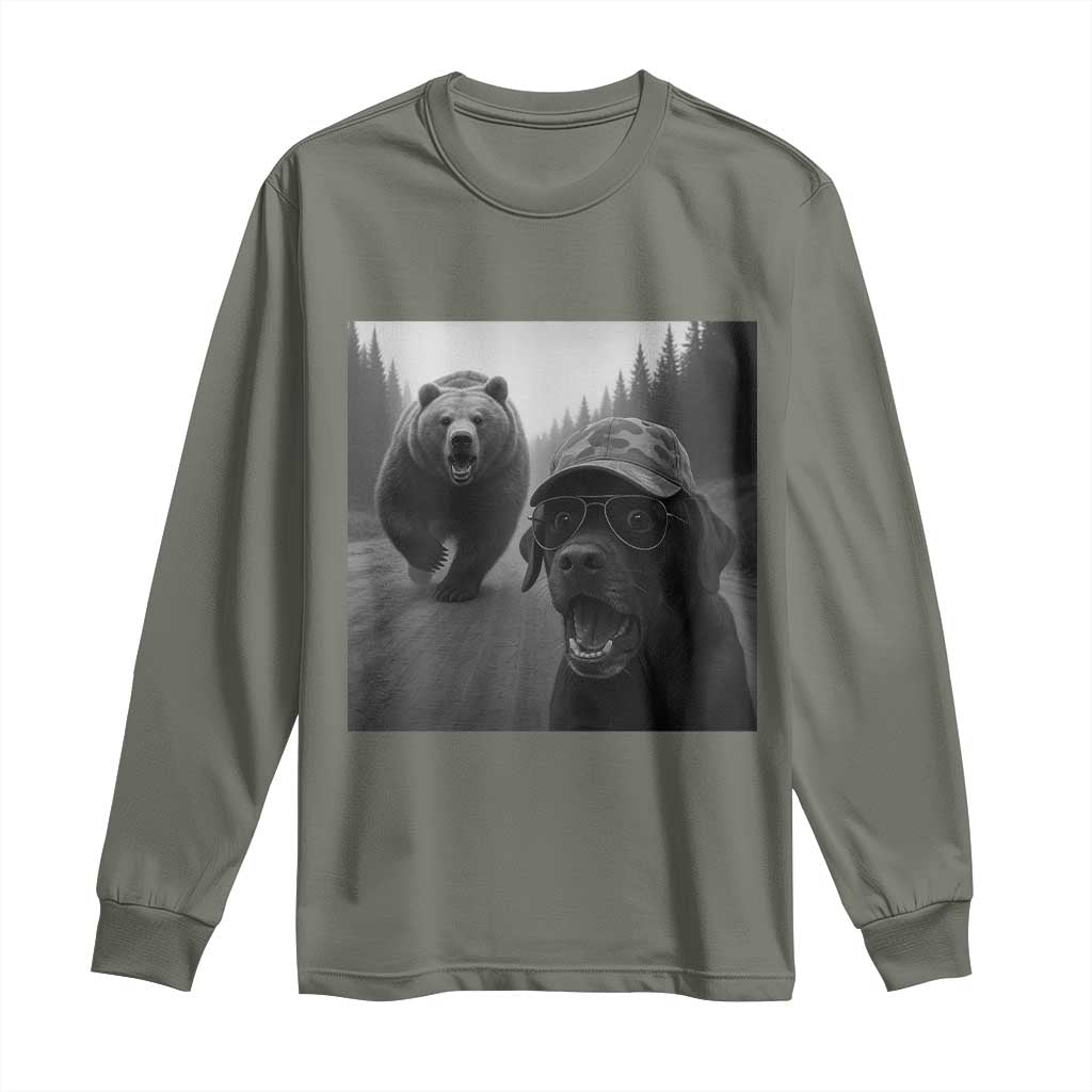 Funny Labrador Selfie With Bear Long Sleeve Shirt Dog Lover Gift TS12 Military Green Print Your Wear