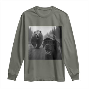 Funny Labrador Selfie With Bear Long Sleeve Shirt Dog Lover Gift TS12 Military Green Print Your Wear