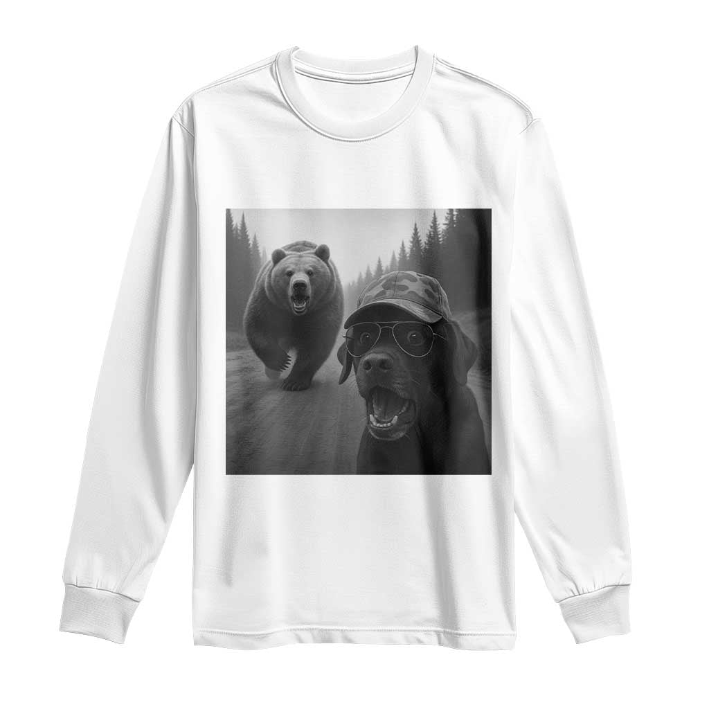 Funny Labrador Selfie With Bear Long Sleeve Shirt Dog Lover Gift TS12 White Print Your Wear