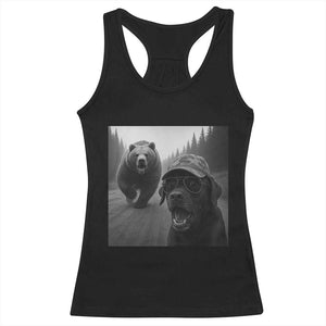 Funny Labrador Selfie With Bear Racerback Tank Top Dog Lover Gift TS12 Black Print Your Wear