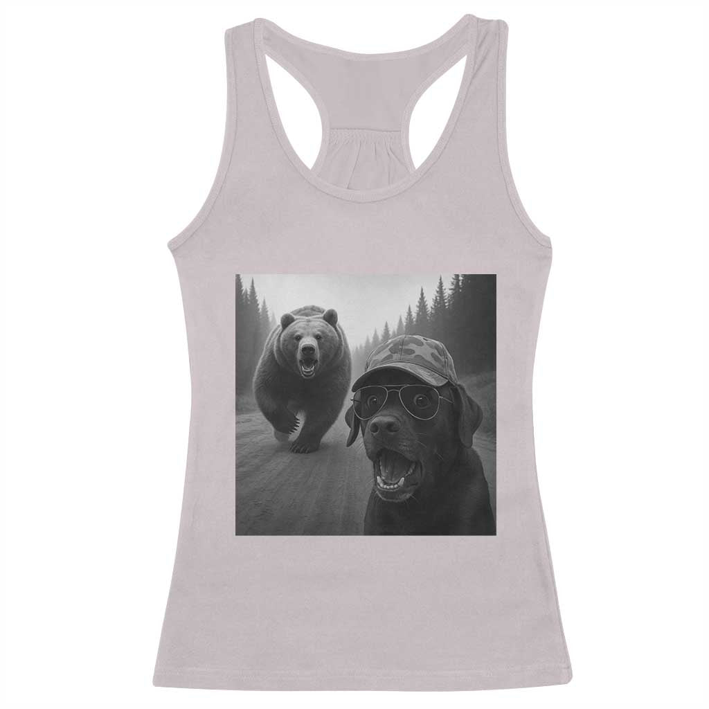 Funny Labrador Selfie With Bear Racerback Tank Top Dog Lover Gift TS12 Ice Gray Print Your Wear