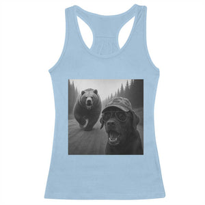 Funny Labrador Selfie With Bear Racerback Tank Top Dog Lover Gift TS12 Light Blue Print Your Wear