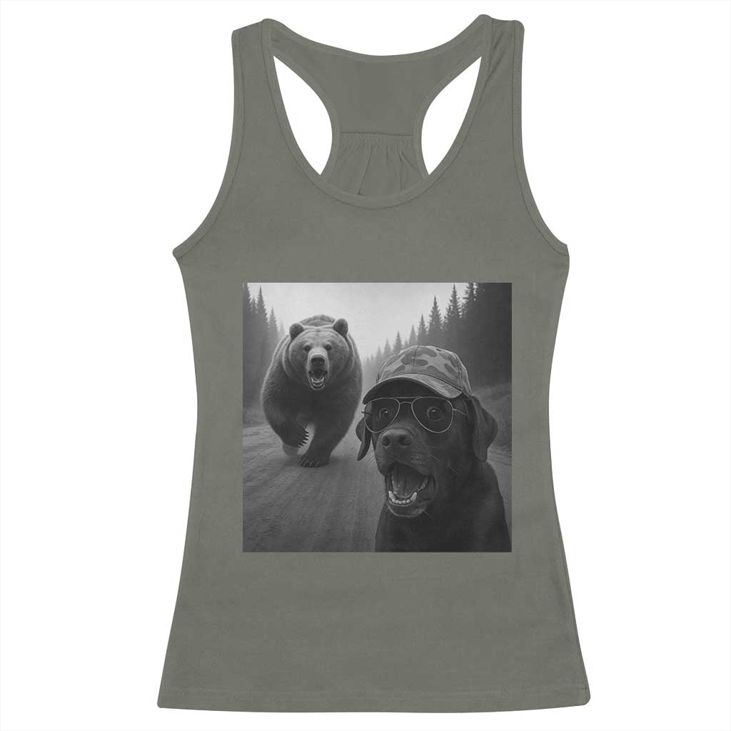 Funny Labrador Selfie With Bear Racerback Tank Top Dog Lover Gift TS12 Military Green Print Your Wear
