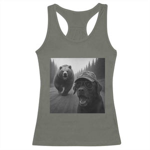 Funny Labrador Selfie With Bear Racerback Tank Top Dog Lover Gift TS12 Military Green Print Your Wear
