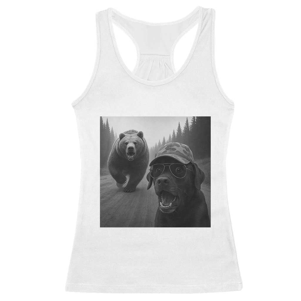 Funny Labrador Selfie With Bear Racerback Tank Top Dog Lover Gift TS12 White Print Your Wear
