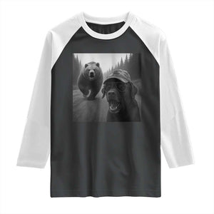Funny Labrador Selfie With Bear Raglan Shirt Dog Lover Gift TS12 Black White Print Your Wear