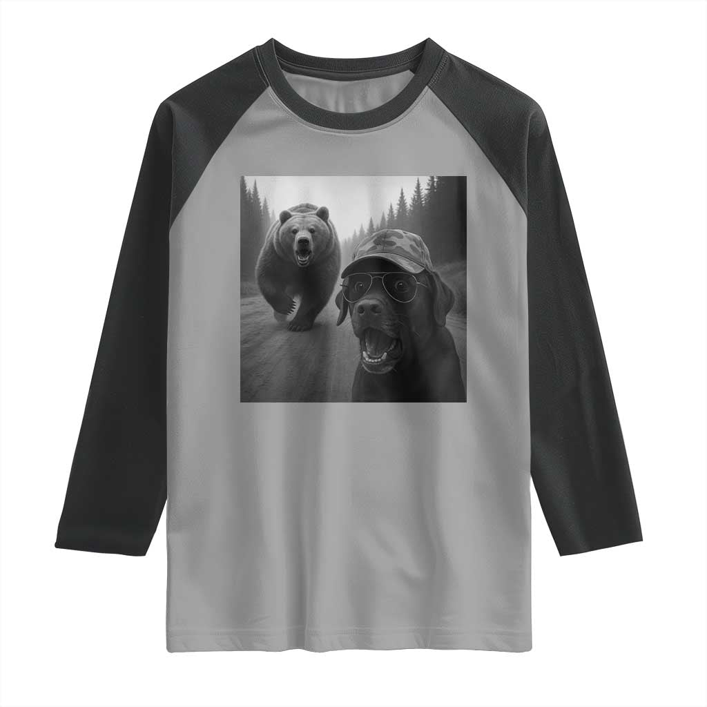 Funny Labrador Selfie With Bear Raglan Shirt Dog Lover Gift TS12 Sport Gray Black Print Your Wear