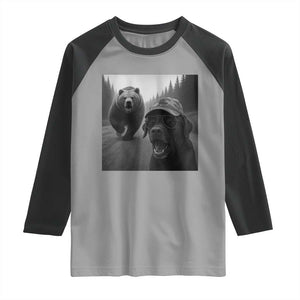 Funny Labrador Selfie With Bear Raglan Shirt Dog Lover Gift TS12 Sport Gray Black Print Your Wear
