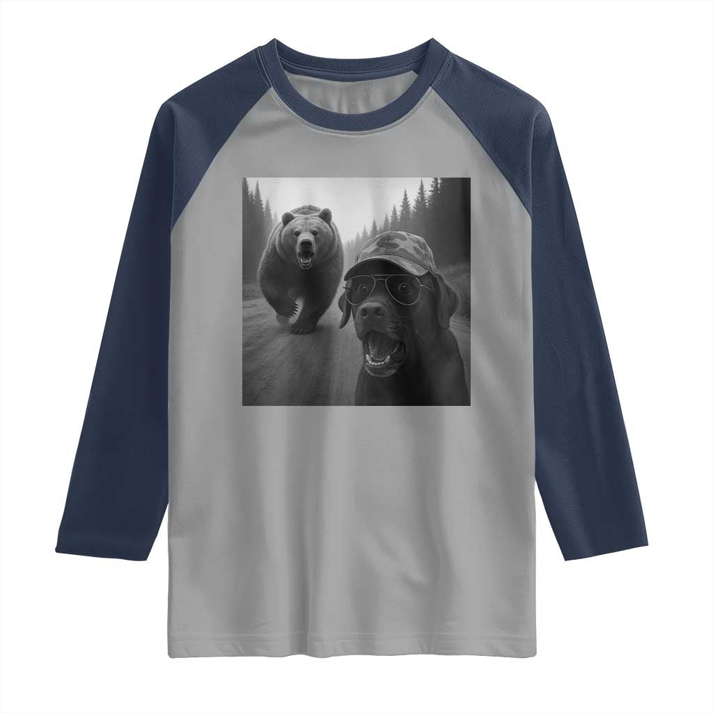 Funny Labrador Selfie With Bear Raglan Shirt Dog Lover Gift TS12 Sport Gray Navy Print Your Wear