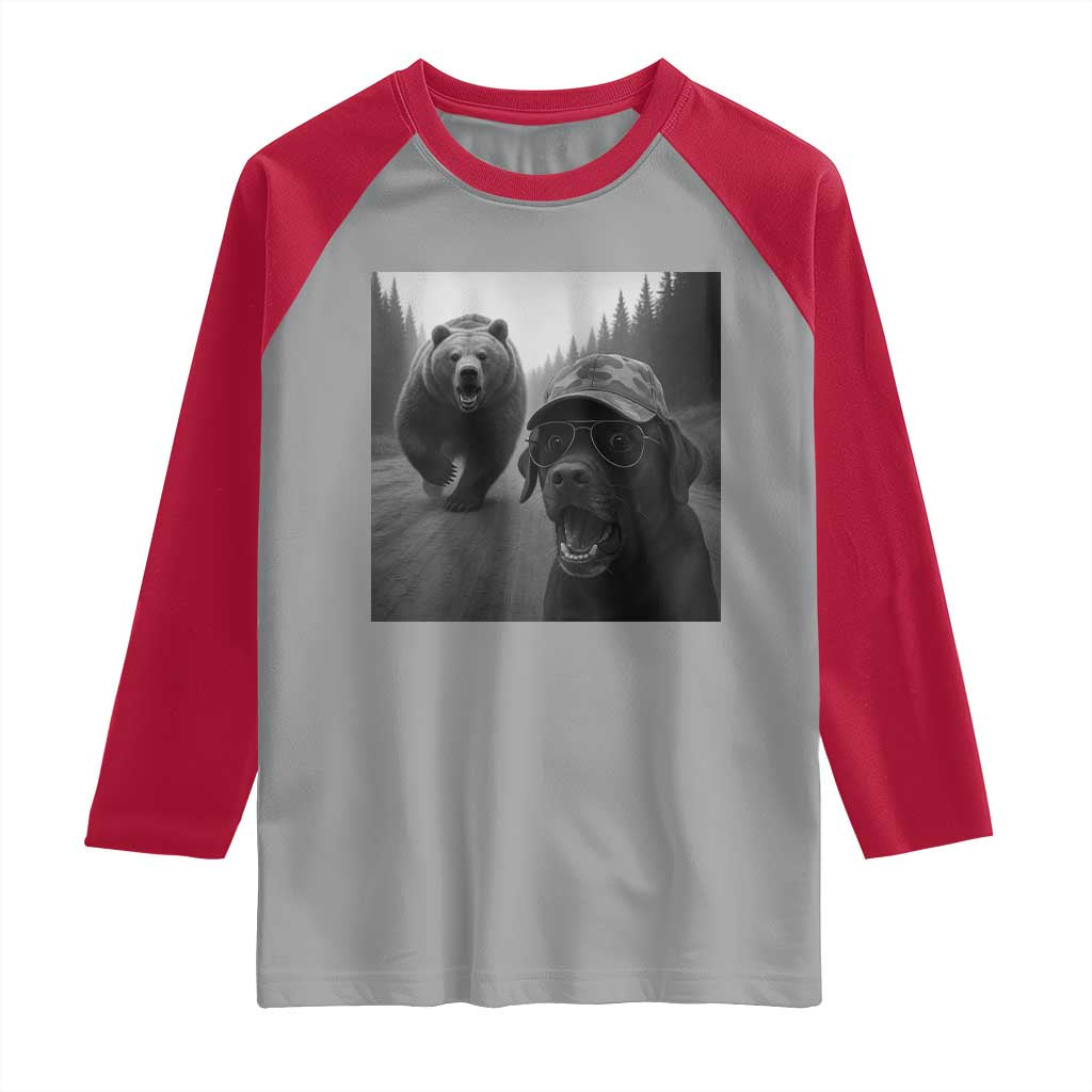 Funny Labrador Selfie With Bear Raglan Shirt Dog Lover Gift TS12 Sport Gray Red Print Your Wear