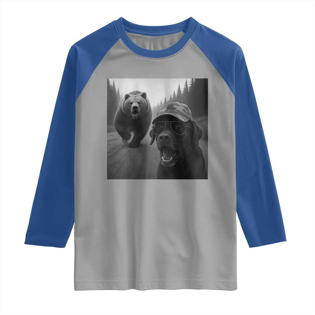 Funny Labrador Selfie With Bear Raglan Shirt Dog Lover Gift TS12 Sport Gray Royal Print Your Wear