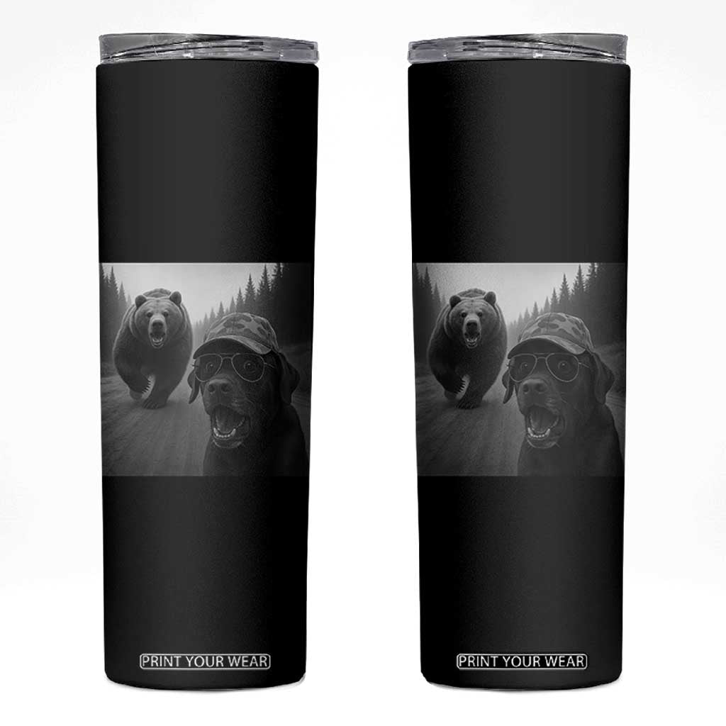 Funny Labrador Selfie With Bear Skinny Tumbler Dog Lover Gift TS12 Black Print Your Wear