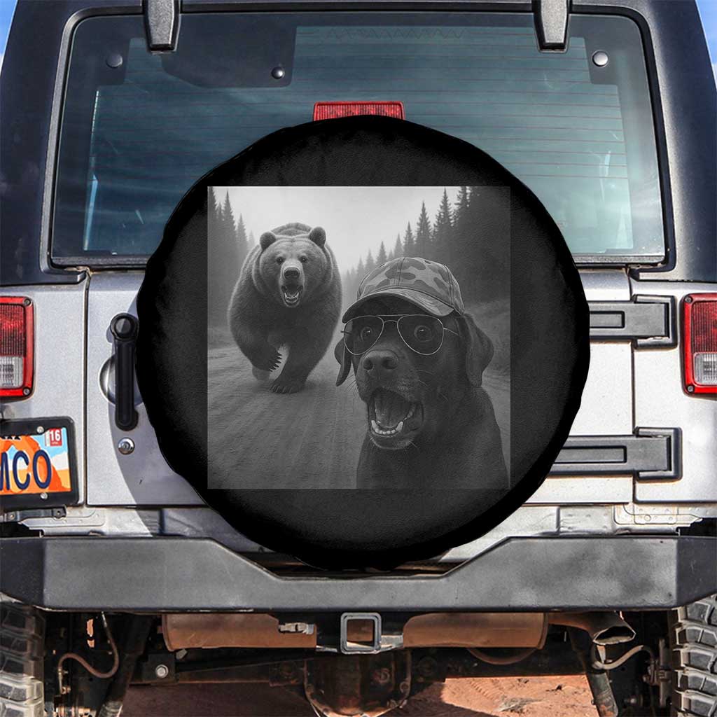Funny Labrador Selfie With Bear Spare Tire Cover Dog Lover Gift TS12 No hole Black Print Your Wear