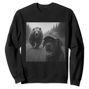Funny Labrador Selfie With Bear Sweatshirt Dog Lover Gift TS12 Black Print Your Wear