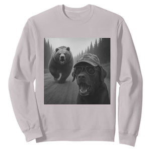 Funny Labrador Selfie With Bear Sweatshirt Dog Lover Gift TS12 Ice Gray Print Your Wear