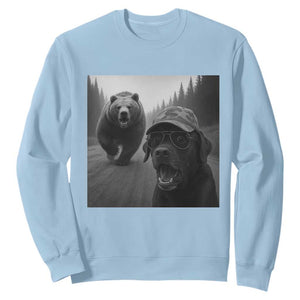 Funny Labrador Selfie With Bear Sweatshirt Dog Lover Gift TS12 Light Blue Print Your Wear