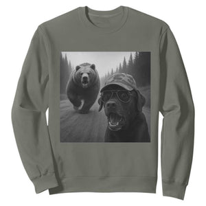 Funny Labrador Selfie With Bear Sweatshirt Dog Lover Gift TS12 Military Green Print Your Wear