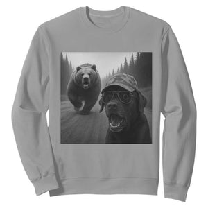 Funny Labrador Selfie With Bear Sweatshirt Dog Lover Gift TS12 Sport Gray Print Your Wear