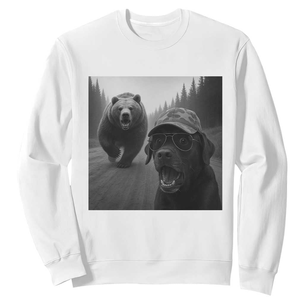 Funny Labrador Selfie With Bear Sweatshirt Dog Lover Gift TS12 White Print Your Wear
