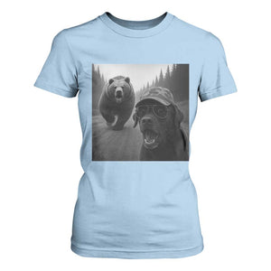 Funny Labrador Selfie With Bear T Shirt For Women Dog Lover Gift TS12 Light Blue Print Your Wear
