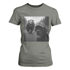 Funny Labrador Selfie With Bear T Shirt For Women Dog Lover Gift TS12 Military Green Print Your Wear