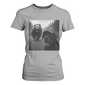 Funny Labrador Selfie With Bear T Shirt For Women Dog Lover Gift TS12 Sport Gray Print Your Wear