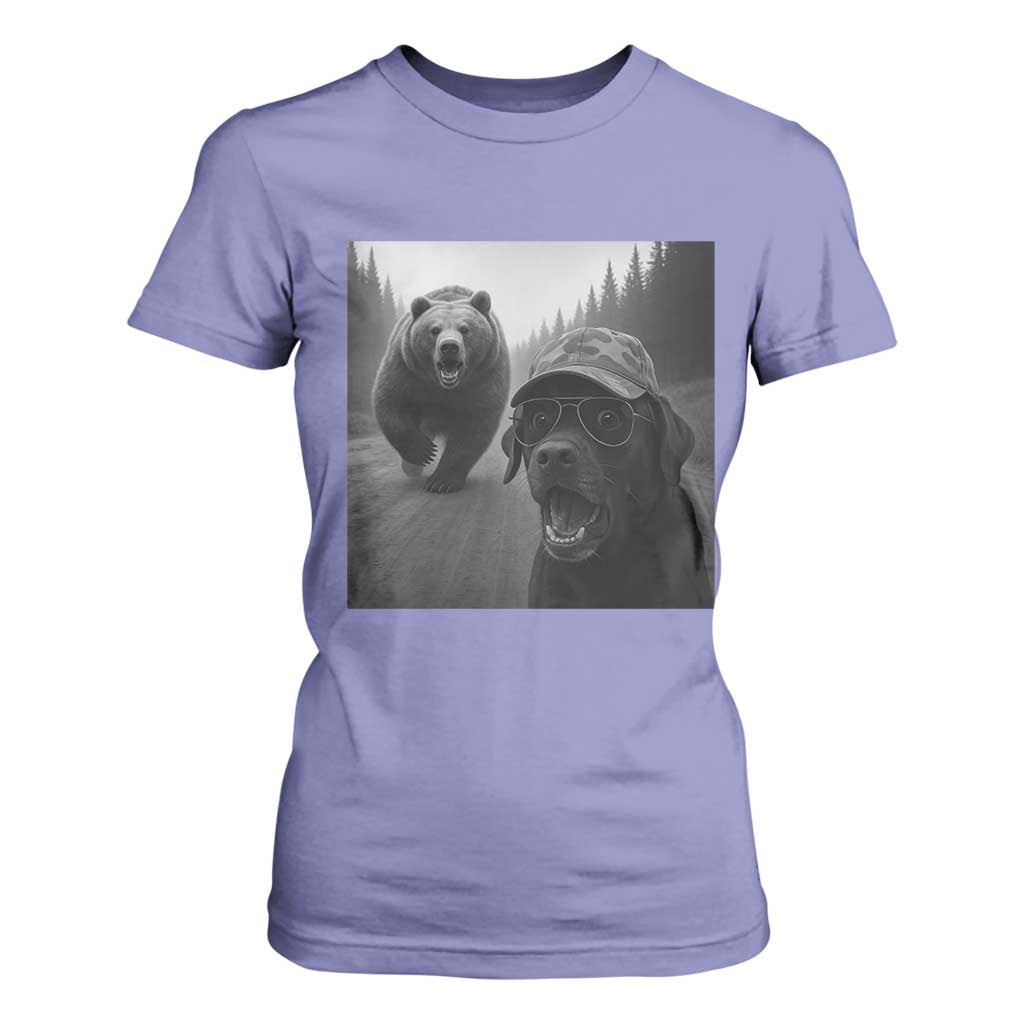 Funny Labrador Selfie With Bear T Shirt For Women Dog Lover Gift TS12 Violet Print Your Wear