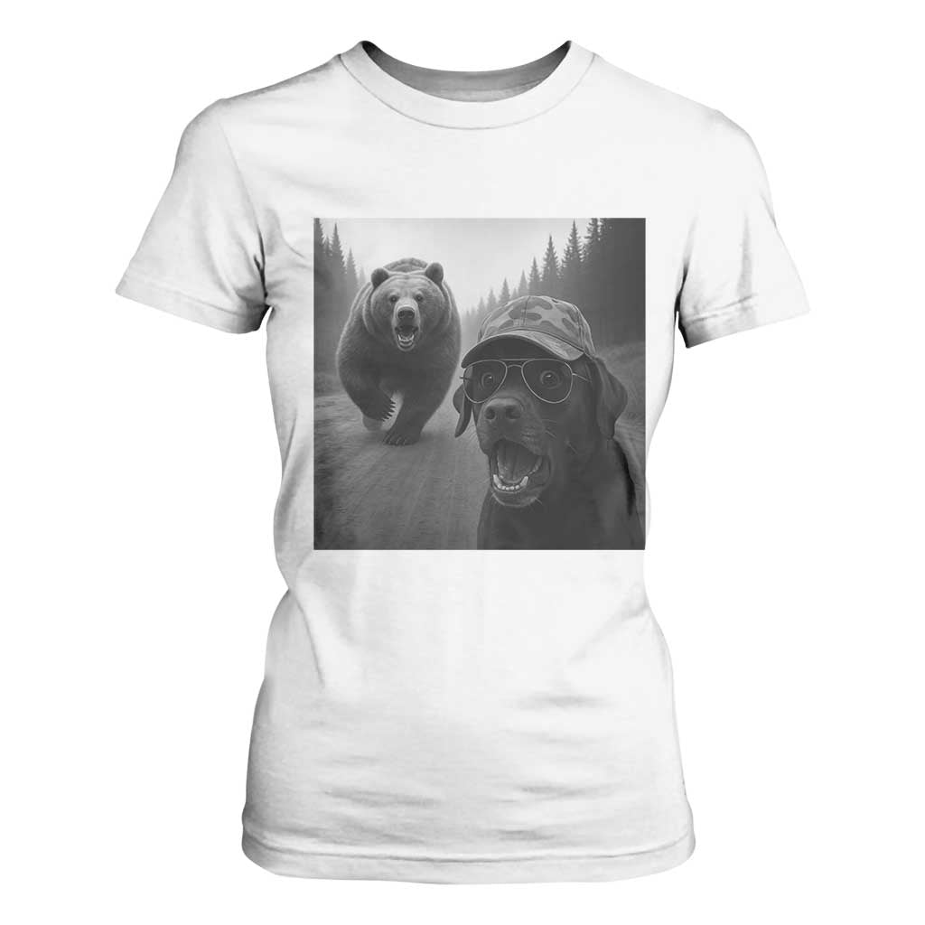 Funny Labrador Selfie With Bear T Shirt For Women Dog Lover Gift TS12 White Print Your Wear