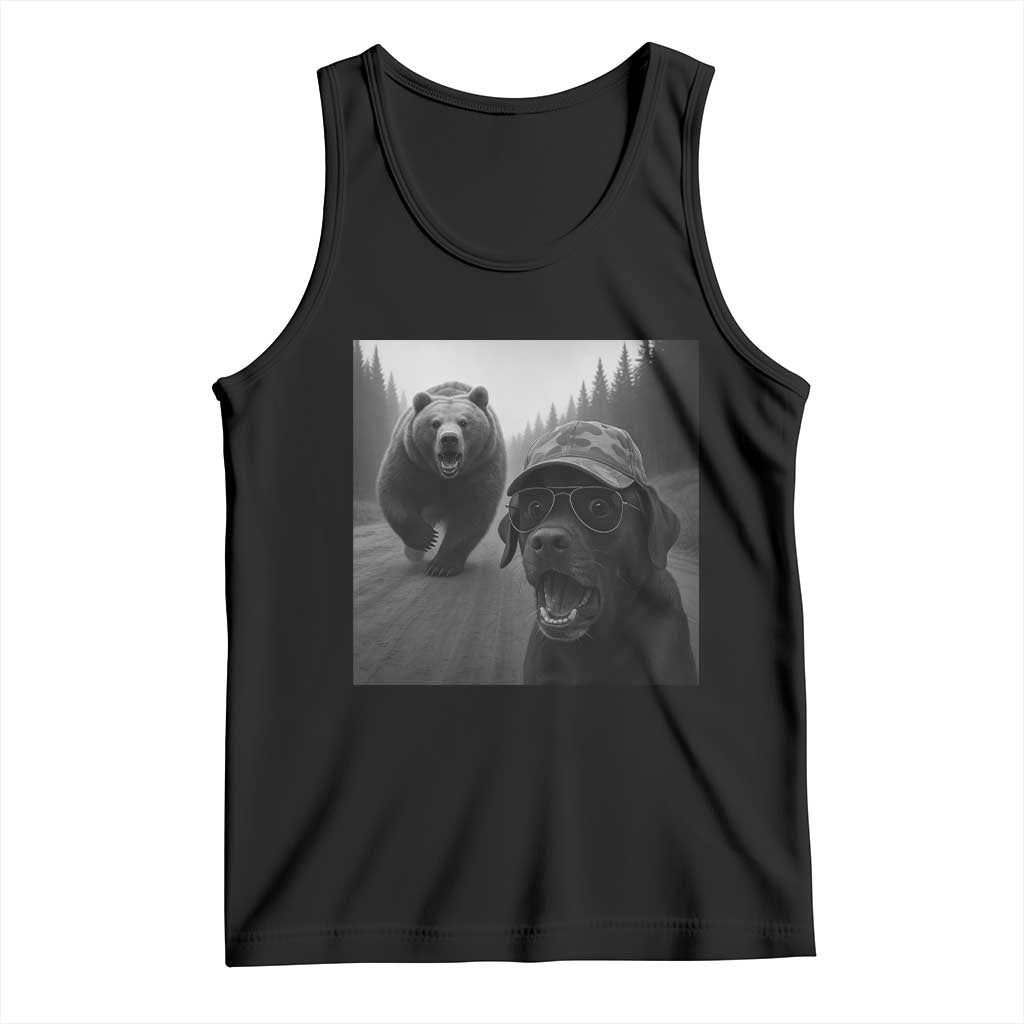 Funny Labrador Selfie With Bear Tank Top Dog Lover Gift TS12 Black Print Your Wear