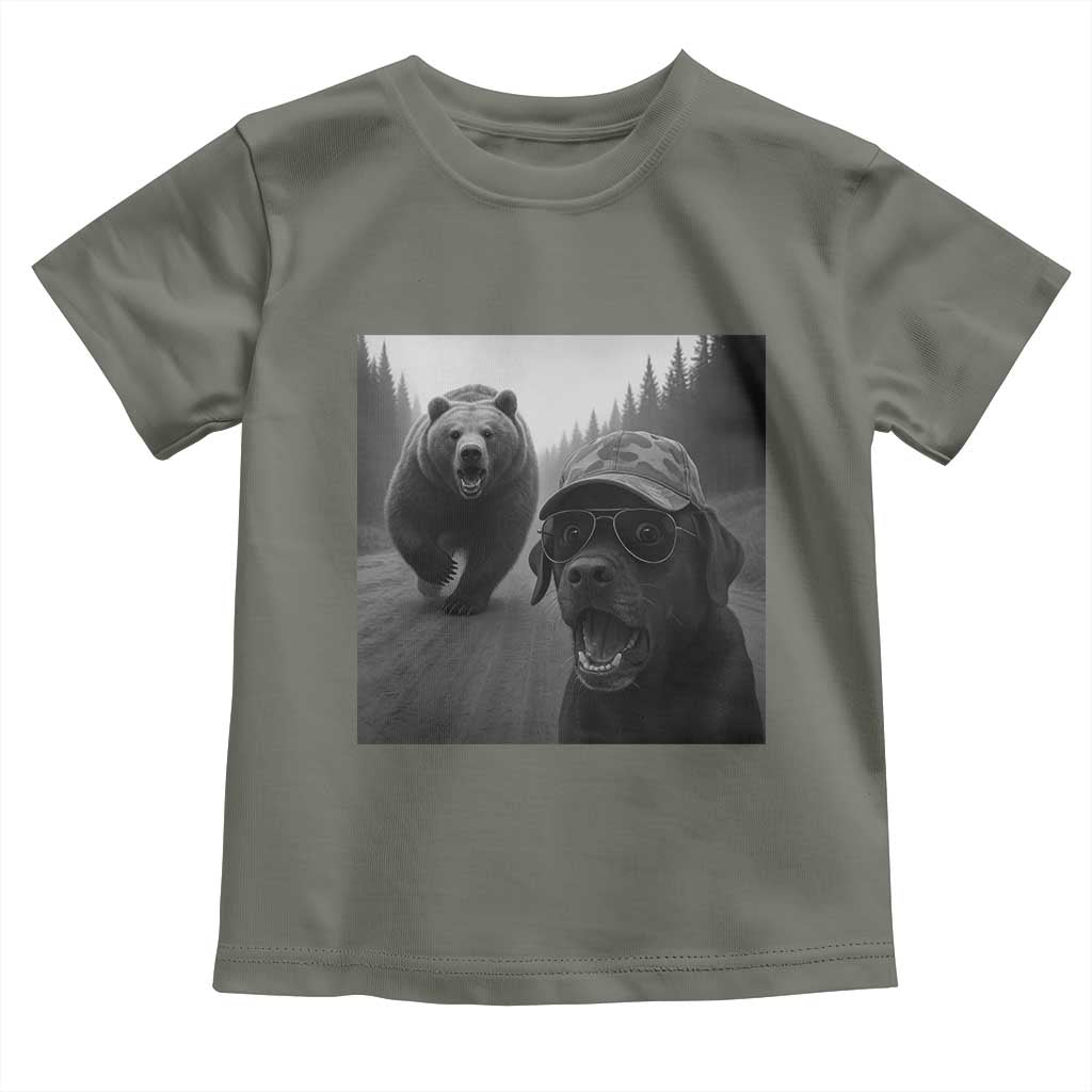 Funny Labrador Selfie With Bear Toddler T Shirt Dog Lover Gift TS12 Military Green Print Your Wear