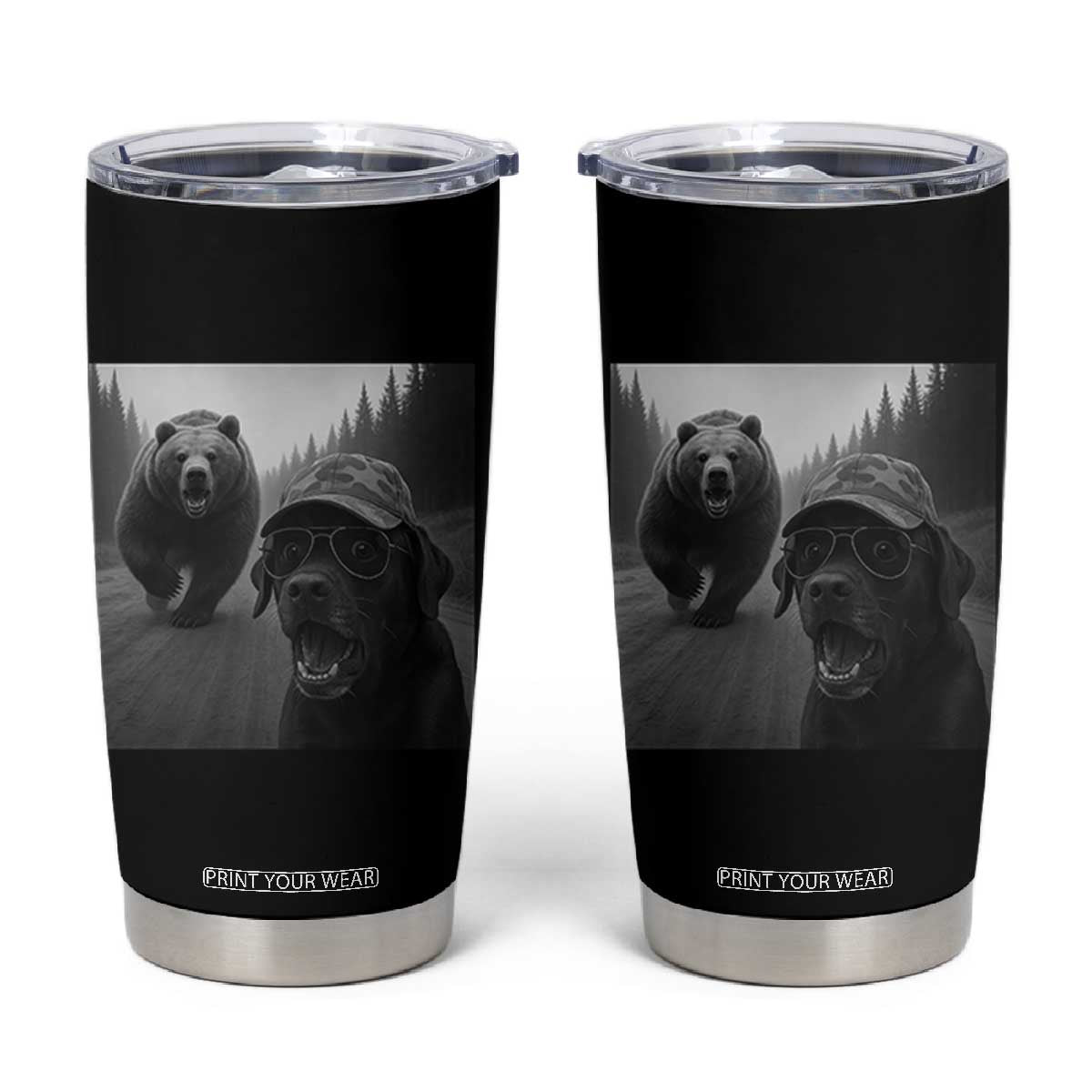 Funny Labrador Selfie With Bear Tumbler Cup Dog Lover Gift TS12 Black Print Your Wear