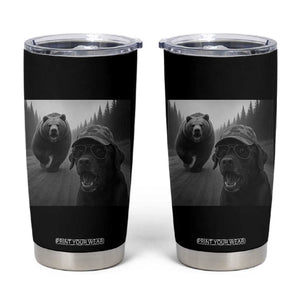 Funny Labrador Selfie With Bear Tumbler Cup Dog Lover Gift TS12 Black Print Your Wear