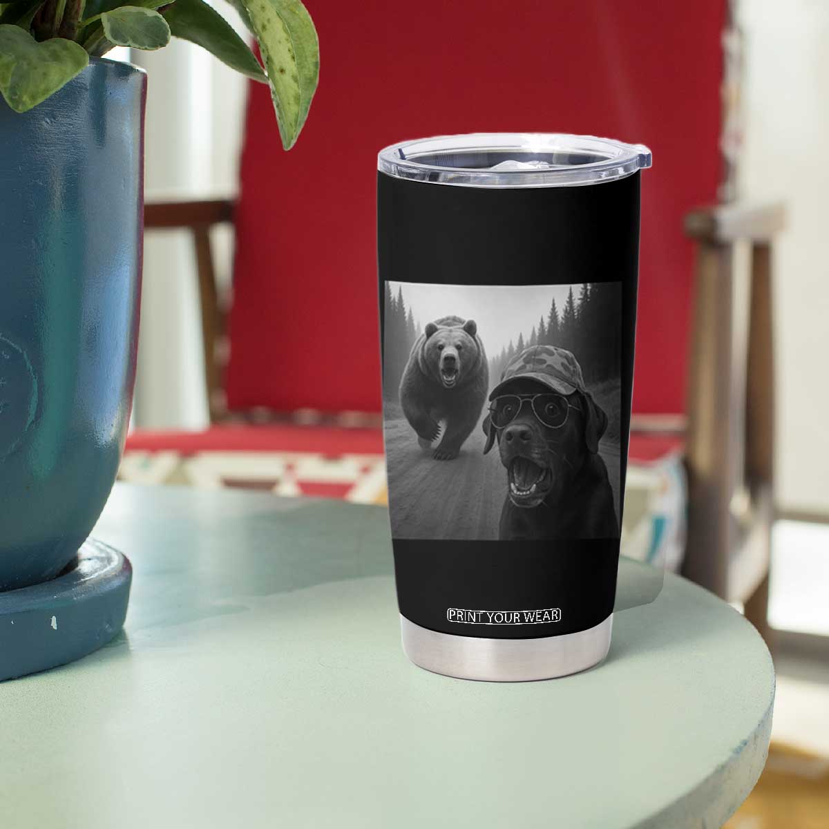 Funny Labrador Selfie With Bear Tumbler Cup Dog Lover Gift TS12 Print Your Wear