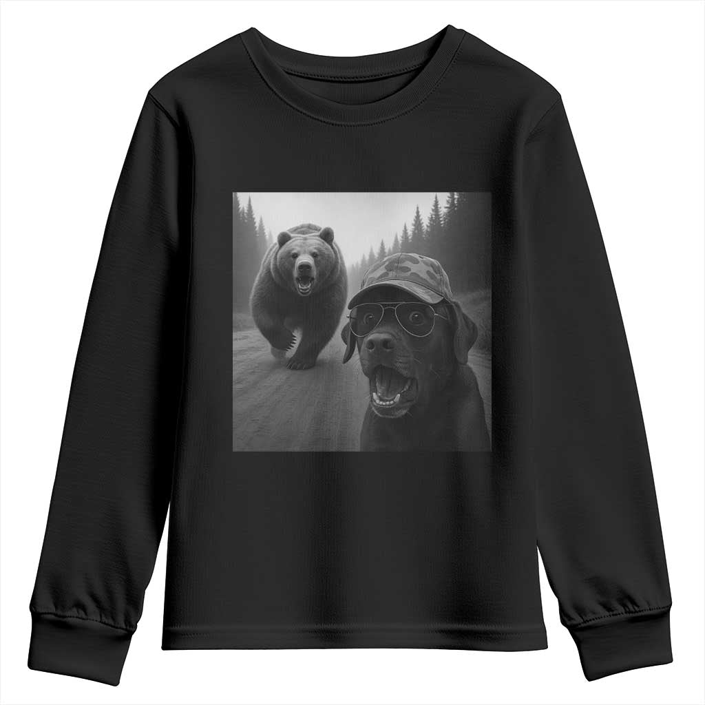 Funny Labrador Selfie With Bear Youth Sweatshirt Dog Lover Gift TS12 Black Print Your Wear