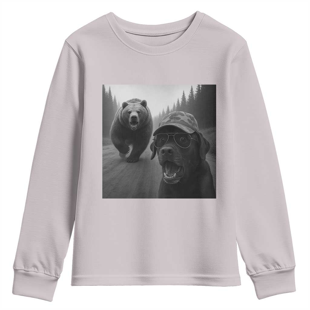 Funny Labrador Selfie With Bear Youth Sweatshirt Dog Lover Gift TS12 Ice Gray Print Your Wear